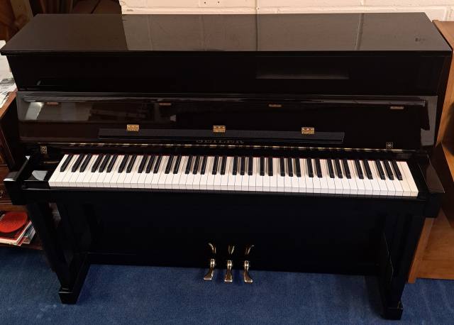 Seiler 116 upright Piano in black – Inventory thumbnail – Roberts Pianos Oxford