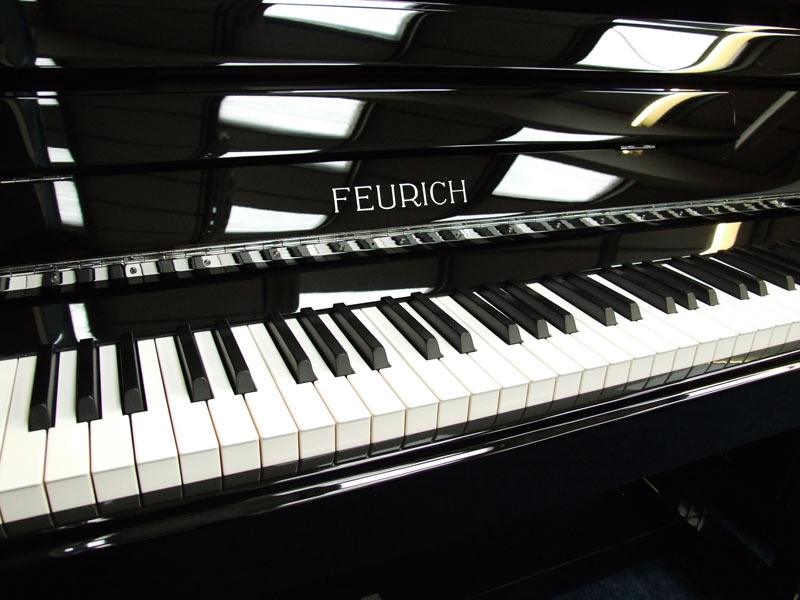 Feurich 122 Silent System upright Piano in bright black – Gallery image – Roberts Pianos Oxford