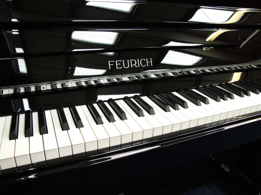 Feurich 122 upright Piano in bright black – Gallery image – Roberts Pianos Oxford
