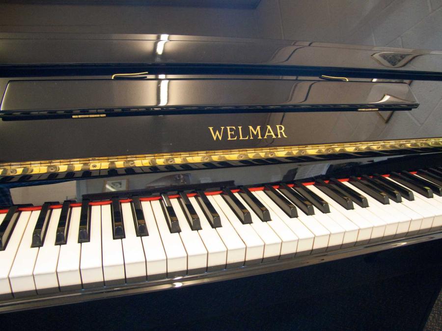 Welmar upright Piano in black polyester – Gallery image – Roberts Pianos Oxford