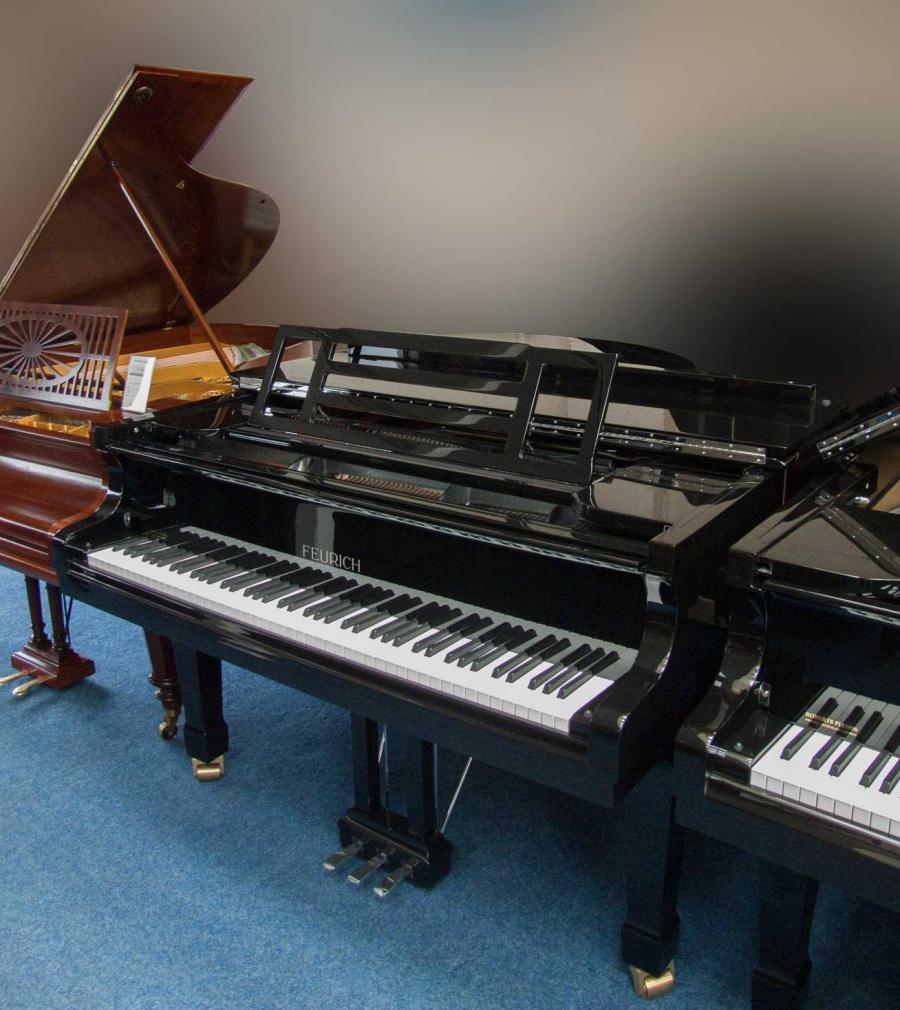 Feurich 178 grand Piano in black polyester – Gallery image – Roberts Pianos Oxford