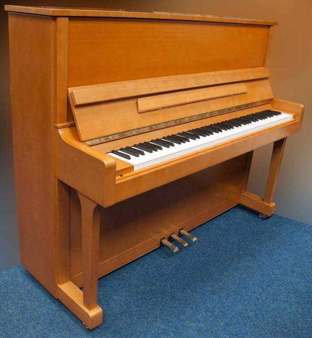 Feurich 122 upright Piano in satin cherry – Inventory thumbnail – Roberts Pianos Oxford