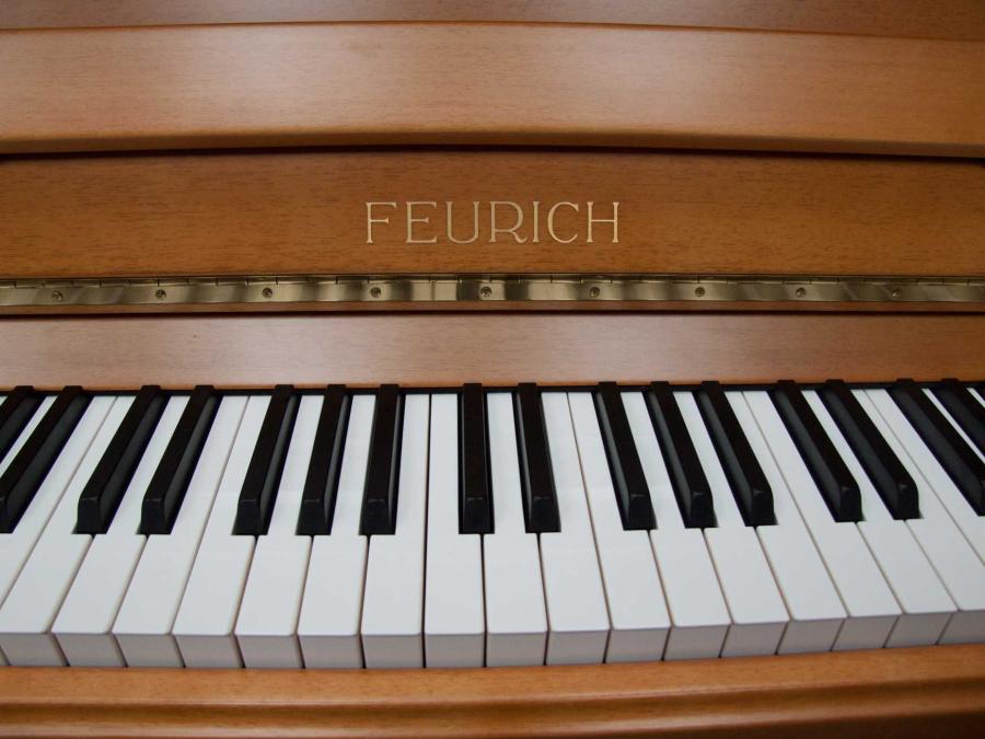 Feurich 122 upright Piano in satin cherry – Gallery image – Roberts Pianos Oxford