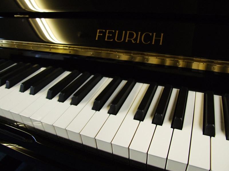 Feurich 133 upright Piano in black polyester – Gallery image – Roberts Pianos Oxford