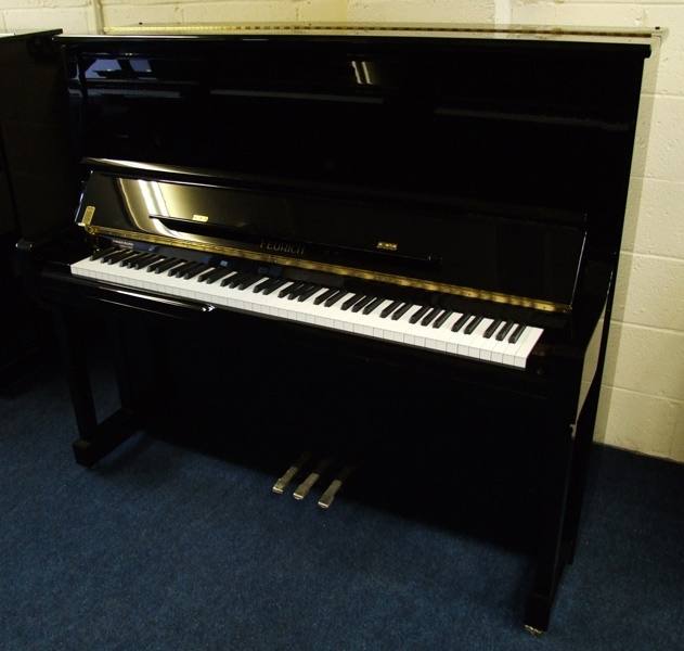 Feurich 133 upright Piano in Black Polyester – Inventory thumbnail – Roberts Pianos Oxford