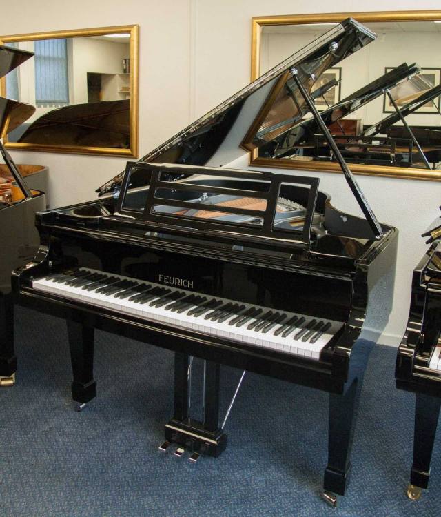 Feurich 178 grand Piano in Black Polyester – Inventory thumbnail – Roberts Pianos Oxford