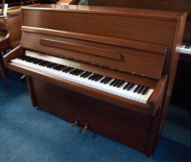 Knight K10 upright Piano in satin mahogany – Inventory thumbnail – Roberts Pianos Oxford