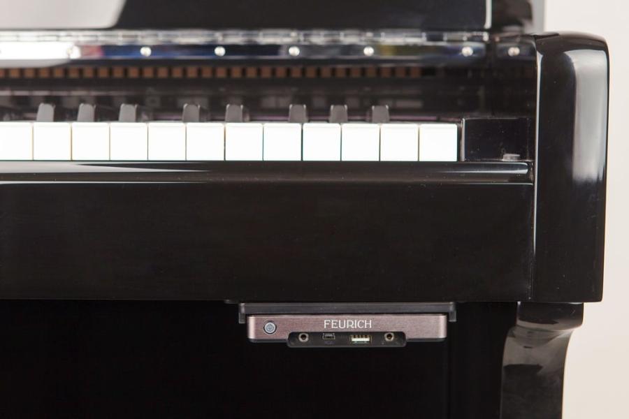 Feurich 122 Silent System upright Piano in bright black – Featured image – Roberts Pianos Oxford