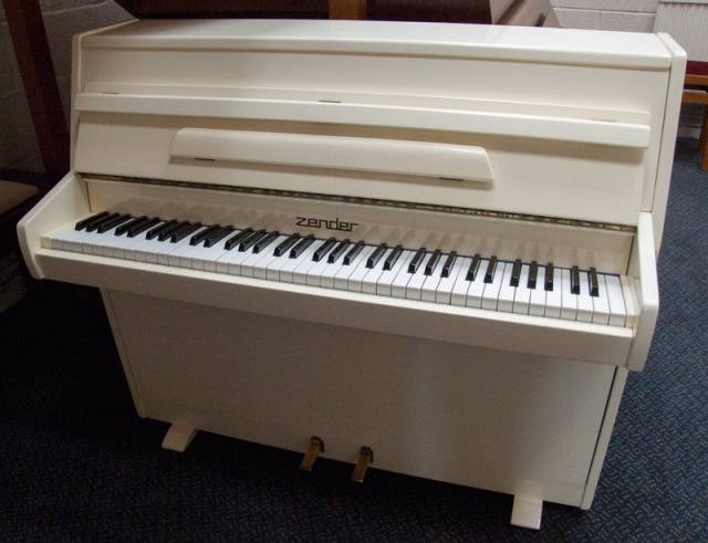 Zender upright Piano in Ivory white – Inventory thumbnail – Roberts Pianos Oxford
