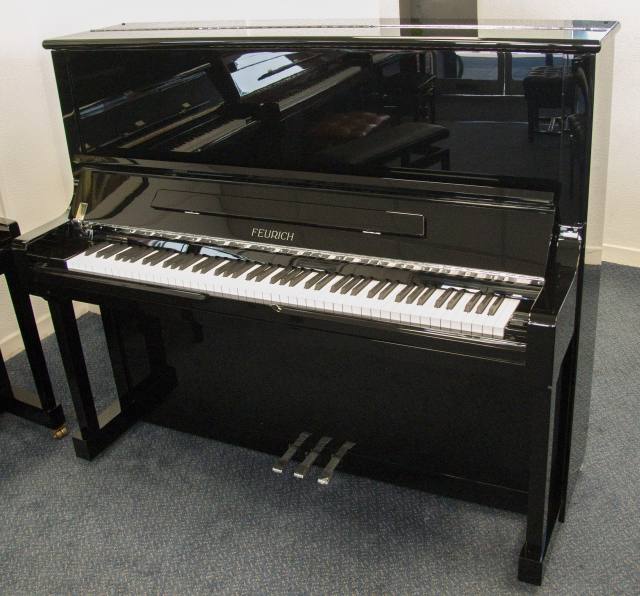 Feurich 133 upright Piano in Black – Inventory thumbnail – Roberts Pianos Oxford