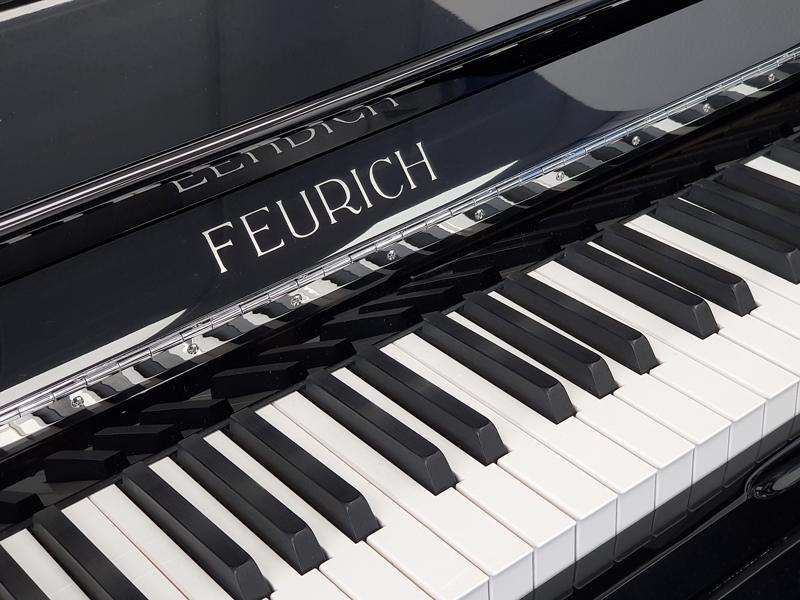 Feurich 133 upright Piano in Black polyester – Gallery image – Roberts Pianos Oxford