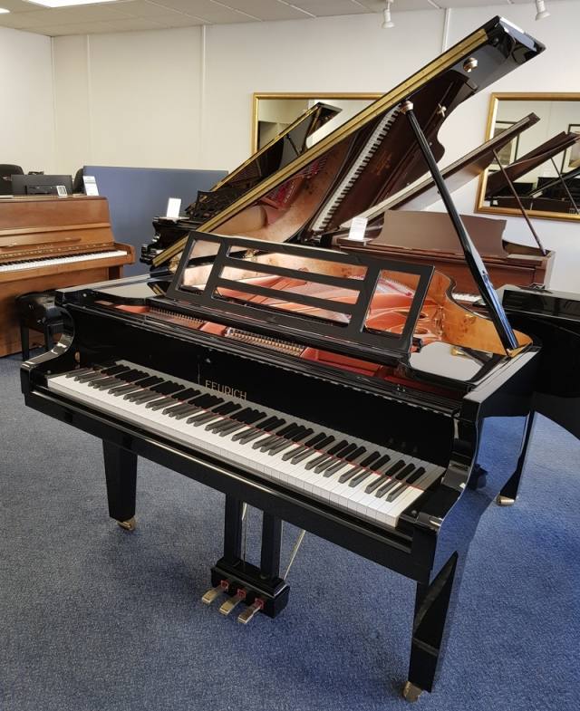 Feurich 179 grand Piano in Black – Inventory thumbnail – Roberts Pianos Oxford