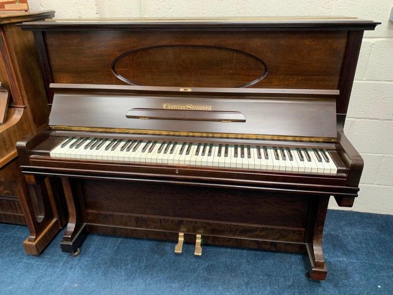 Grotrian Steinweg 125 upright Piano in dark mahogany – Featured image – Roberts Pianos Oxford