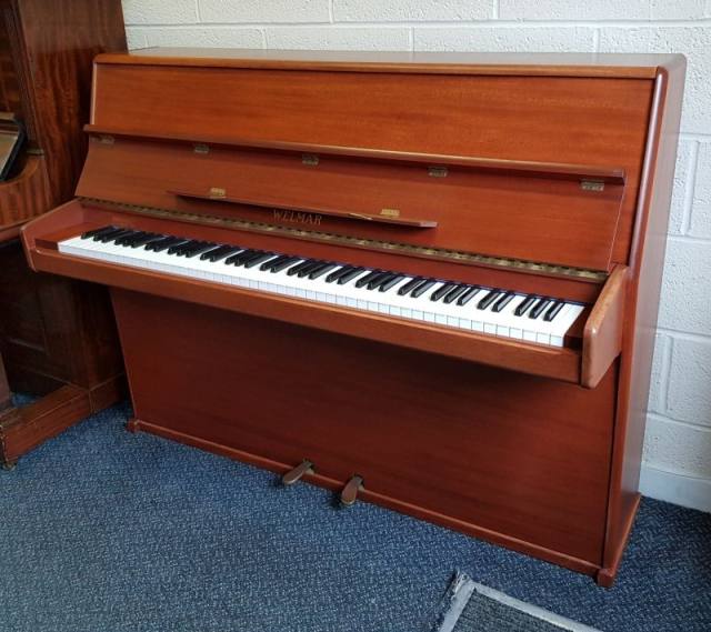 Welmar A4 upright Piano in light mahogany – Inventory thumbnail – Roberts Pianos Oxford