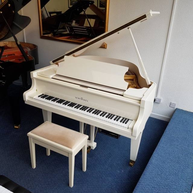 Schimmel with PianoDisk grand Piano in white – Inventory thumbnail – Roberts Pianos Oxford