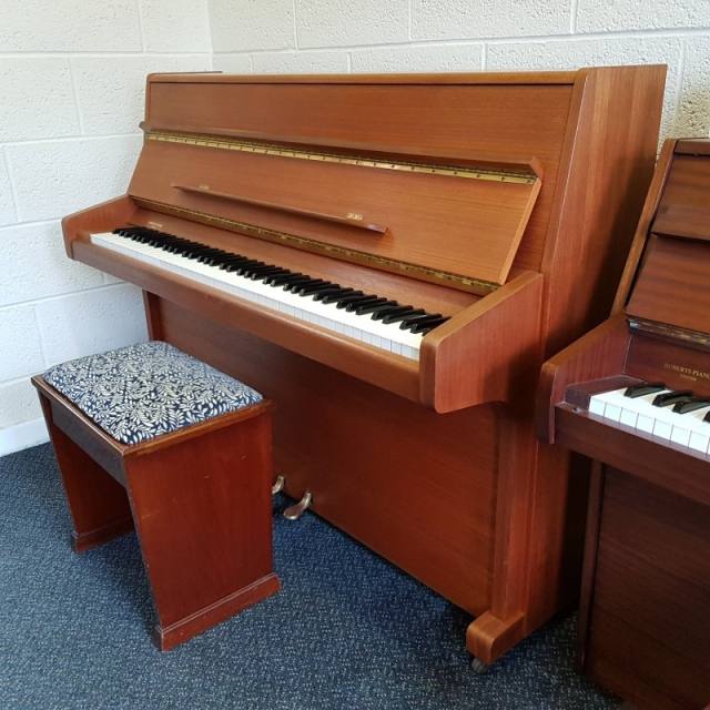 Knight K10 upright Piano in light teak – Inventory thumbnail – Roberts Pianos Oxford