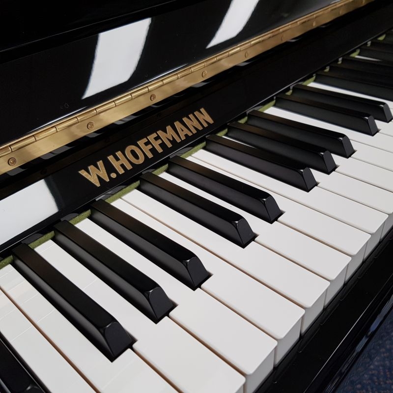 Hoffmann Bechstein T128 upright Piano in bright black – Gallery image – Roberts Pianos Oxford