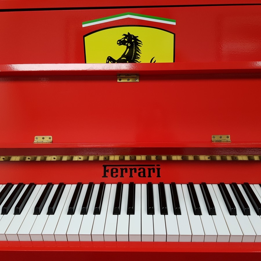 Ferrari Red 107cm upright Piano in Ferrari red – Gallery image – Roberts Pianos Oxford