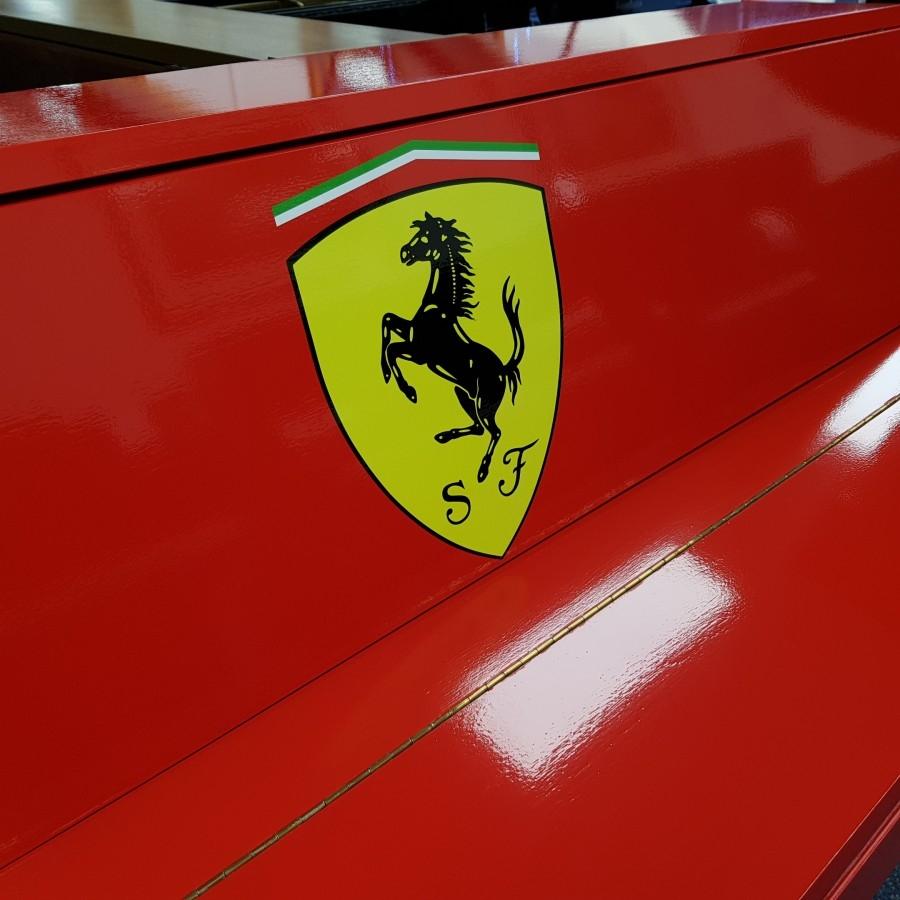 Ferrari Red 107cm upright Piano in Ferrari red – Gallery image – Roberts Pianos Oxford