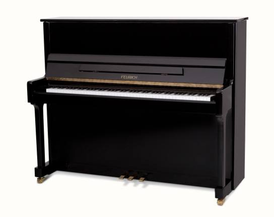 Feurich 122 upright Piano in Black – Inventory thumbnail – Roberts Pianos Oxford
