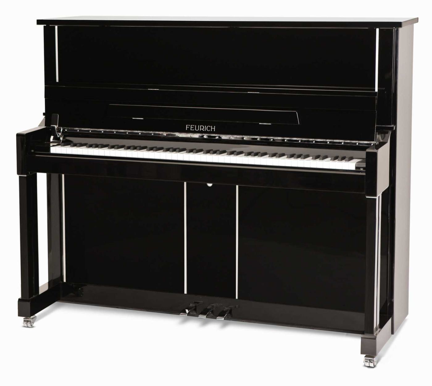 Feurich 125 upright Piano in Black – Featured image – Roberts Pianos Oxford