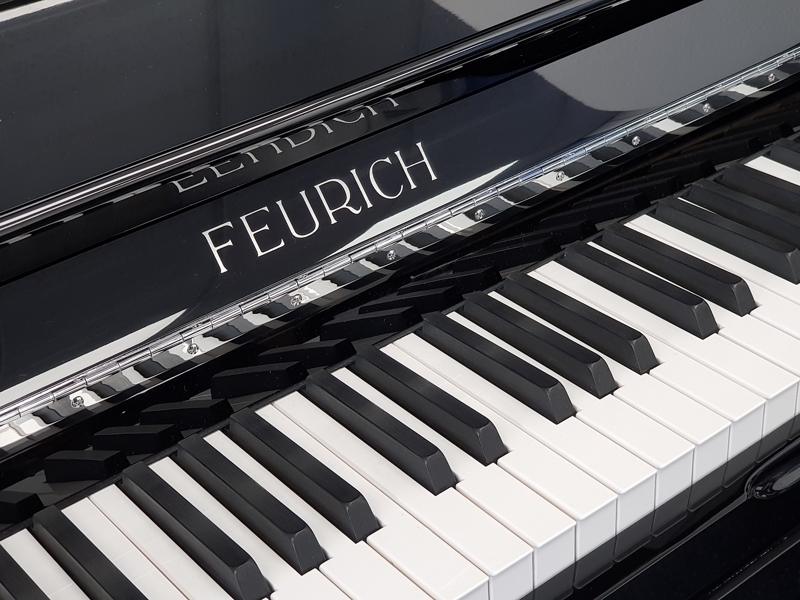 Feurich 133 Concert upright Piano in Gloss black – Gallery image – Roberts Pianos Oxford