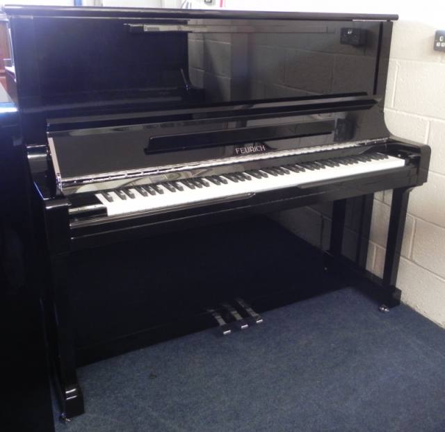 Feurich 133 Concert upright Piano in Black Gloss – Inventory thumbnail – Roberts Pianos Oxford