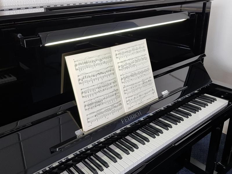 Feurich 133 Concert upright Piano in Black Gloss – Gallery image – Roberts Pianos Oxford