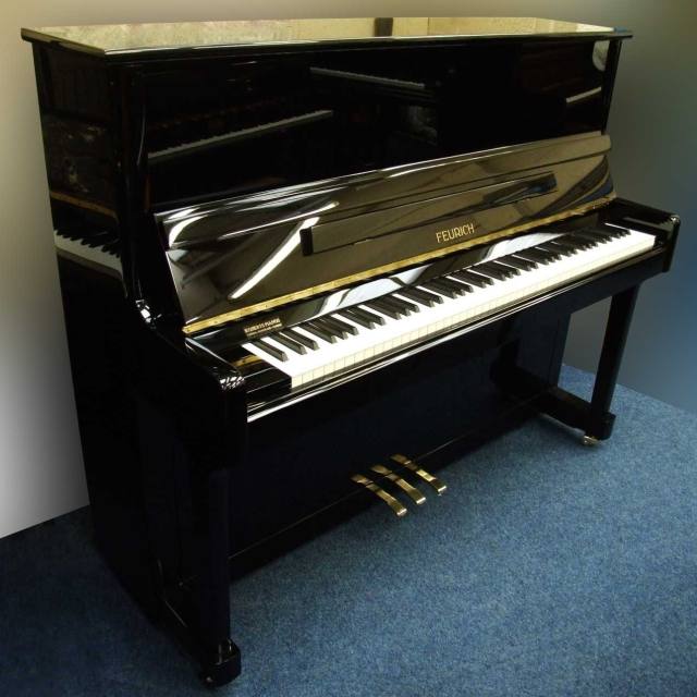 Feurich 122 upright Piano in Black Gloss – Inventory thumbnail – Roberts Pianos Oxford