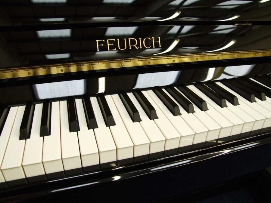 Feurich 122 upright Piano in Black – Gallery image – Roberts Pianos Oxford