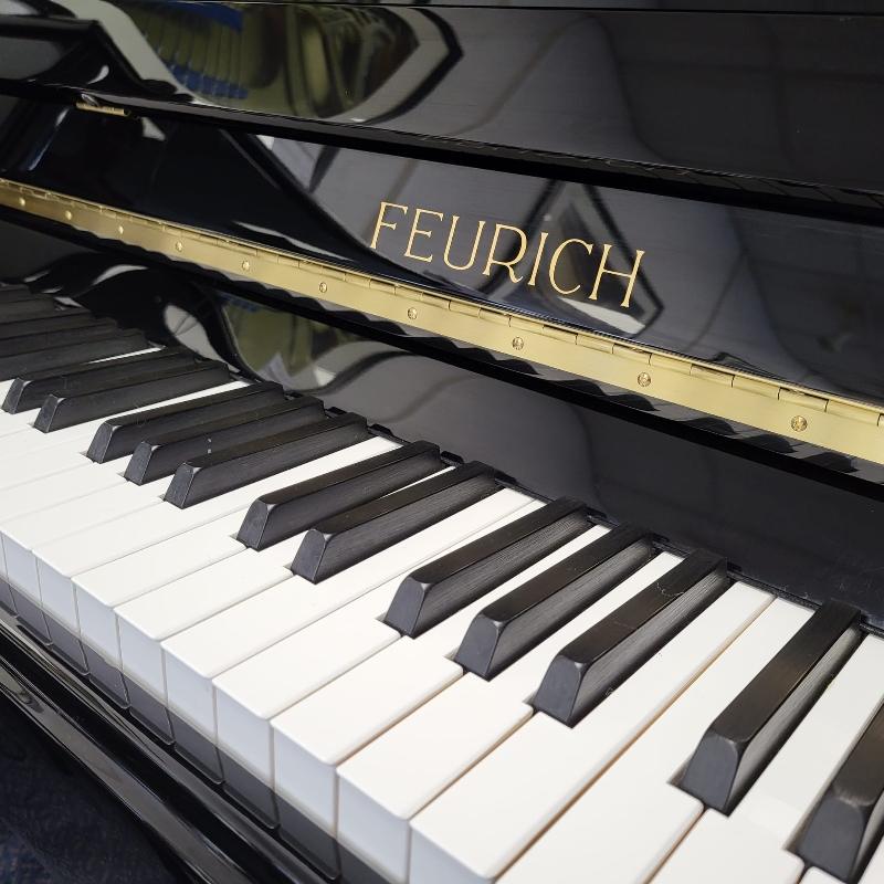 Feurich 125 upright Piano in Black – Gallery image – Roberts Pianos Oxford