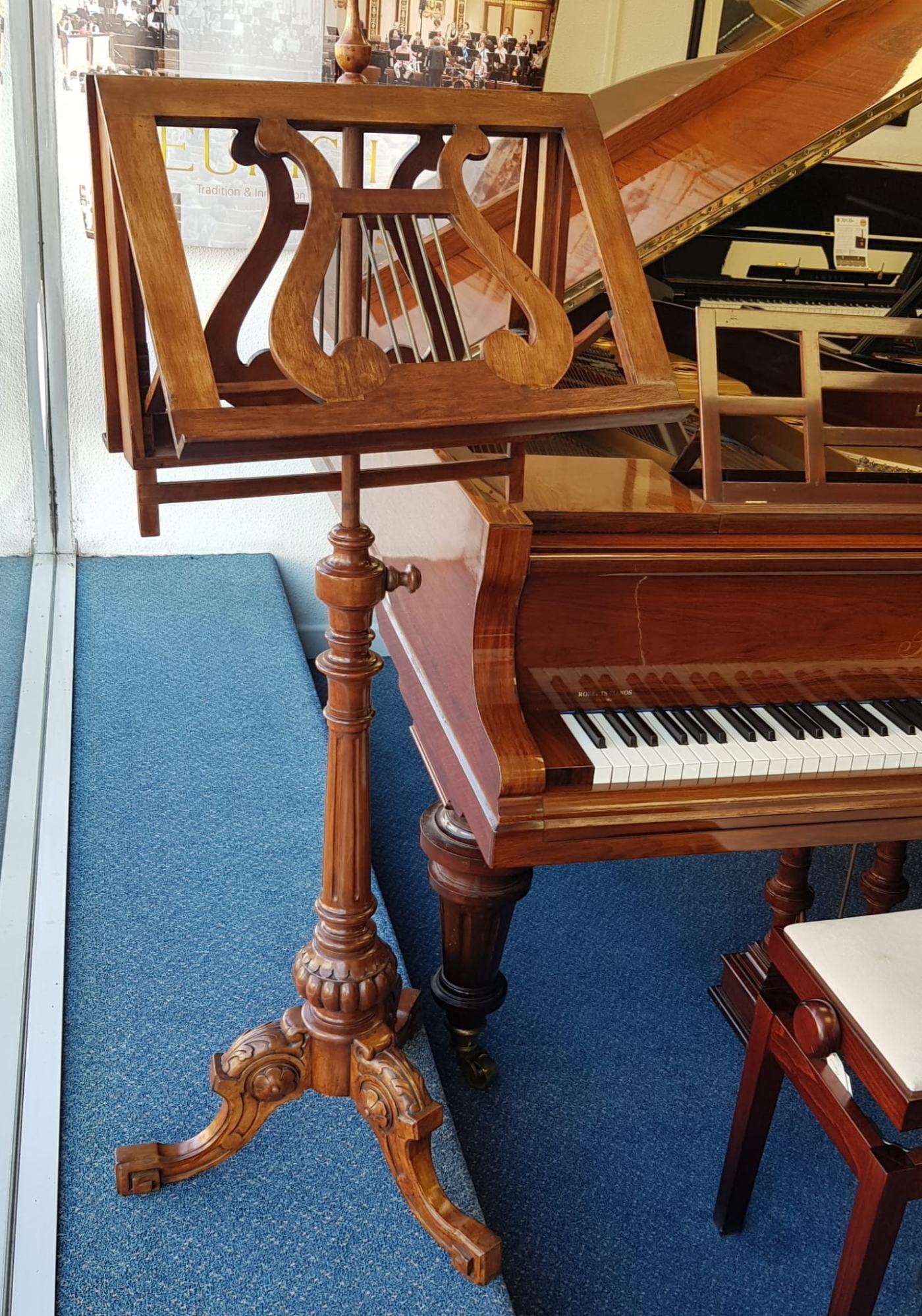 Antique Victoria Double Music Stand accessory Piano in Rosewood – Featured image – Roberts Pianos Oxford