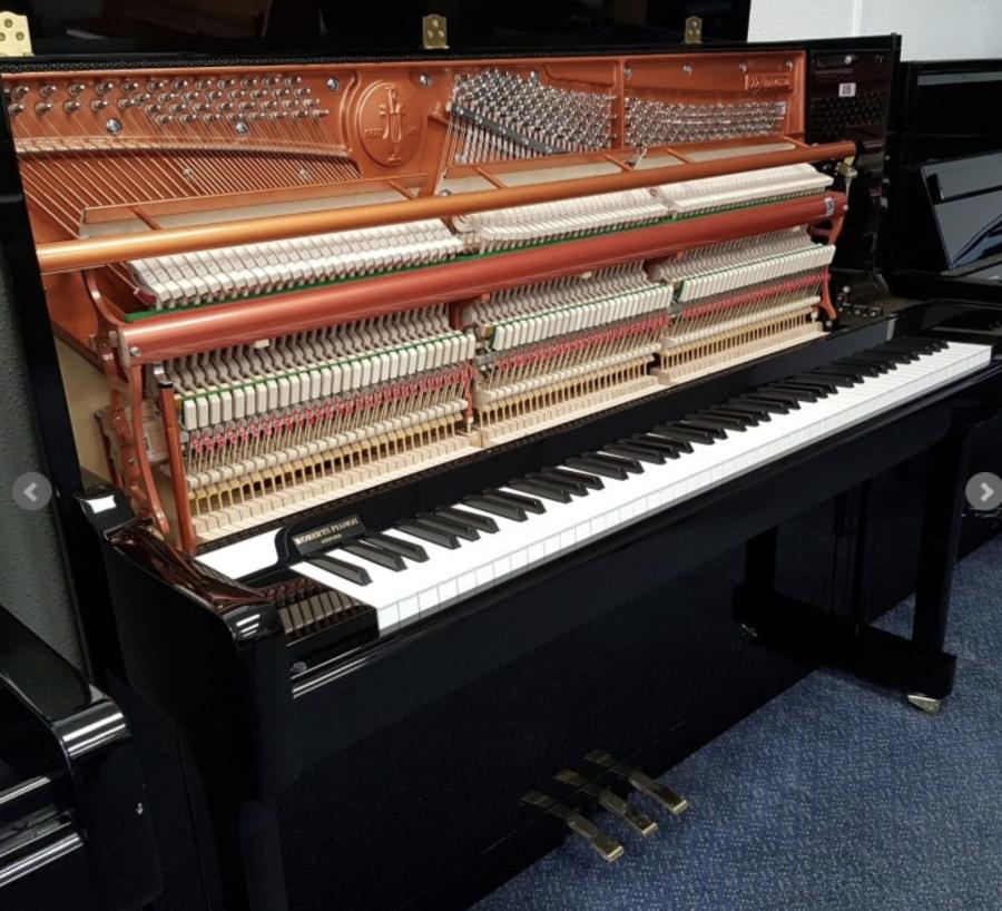 Feurich 122 upright Piano in Black – Gallery image – Roberts Pianos Oxford