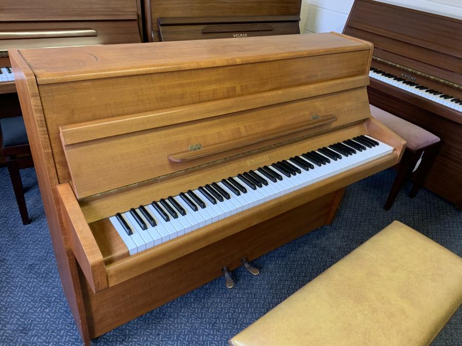 Knight K20 upright Piano in Teak or light mahogany – Gallery image – Roberts Pianos Oxford