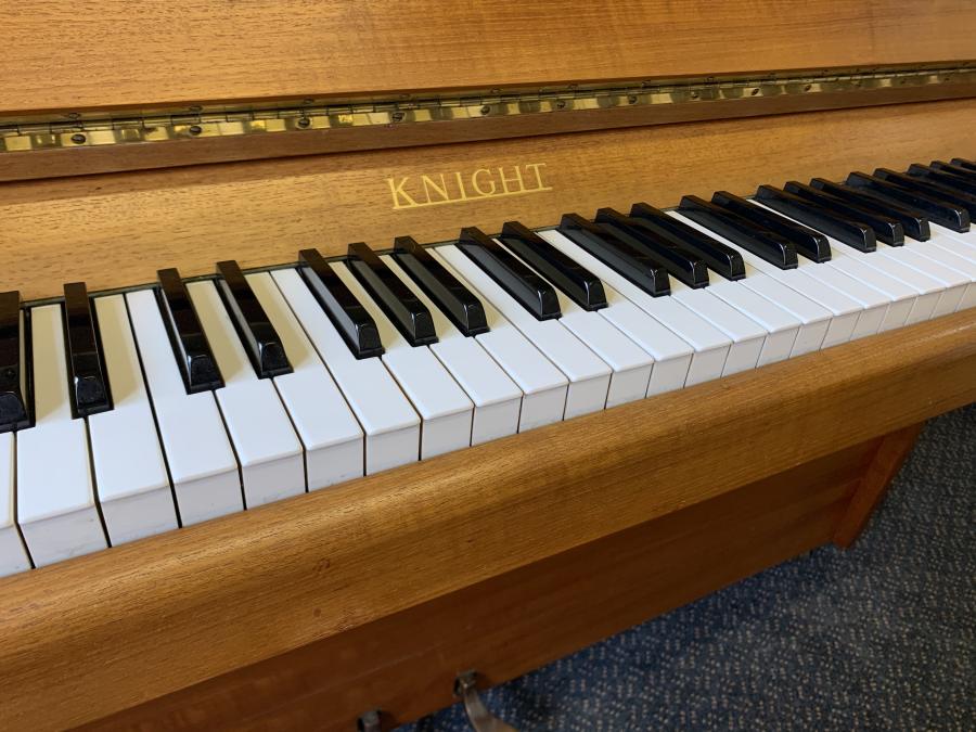 Knight K20 upright Piano in Teak or light mahogany – Gallery image – Roberts Pianos Oxford