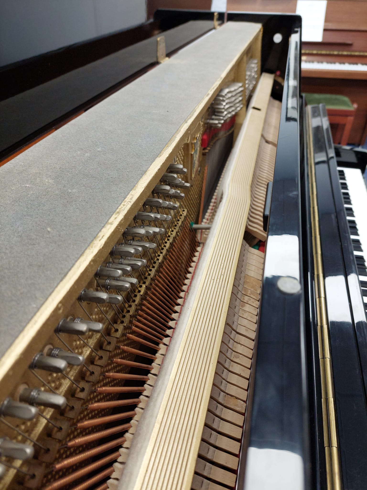 Petrof 116 Upright Piano in Black Polyester – Gallery image – Roberts Pianos Oxford