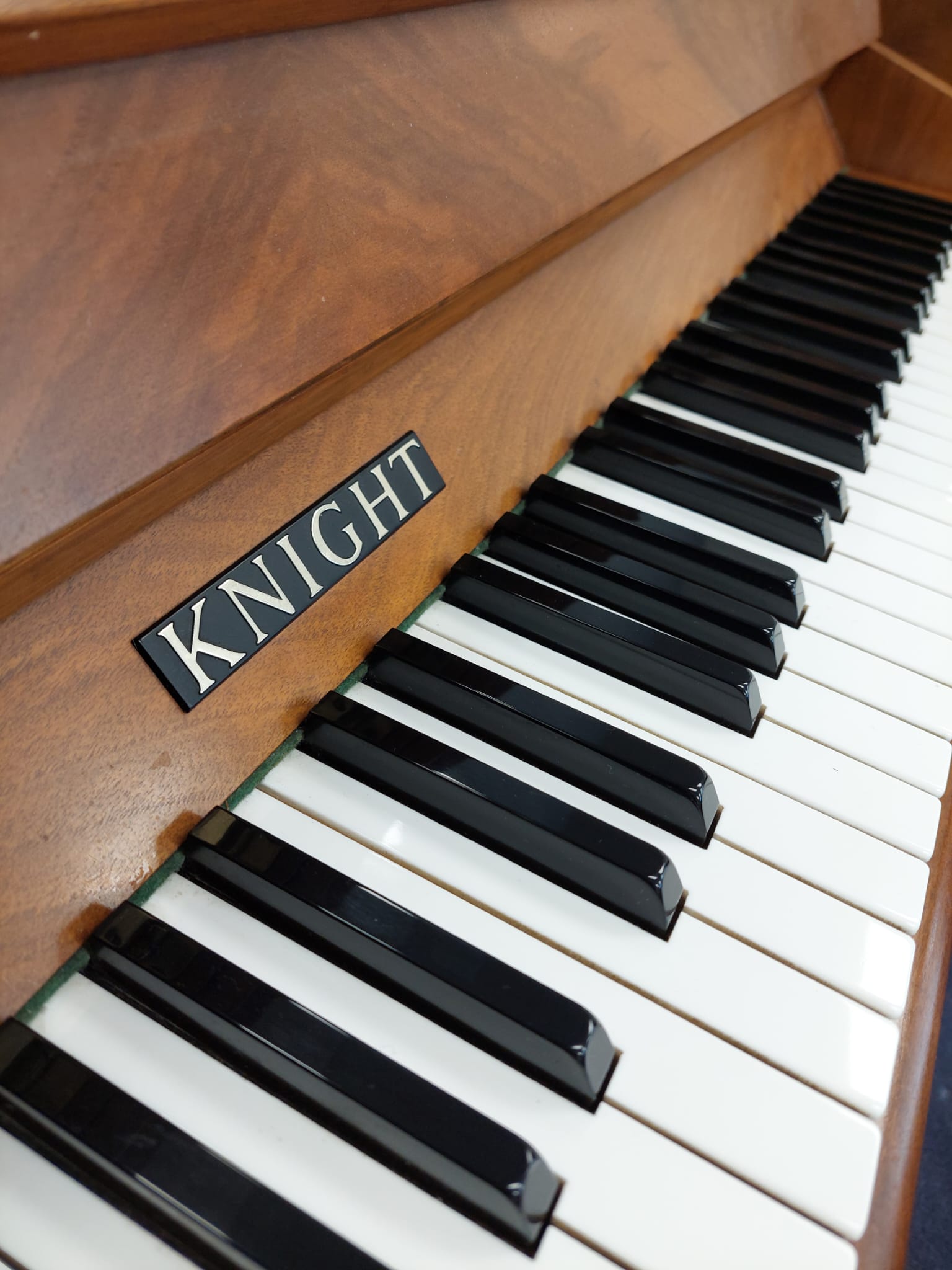 Knight K10 Upright Piano in Teak – Gallery image – Roberts Pianos Oxford
