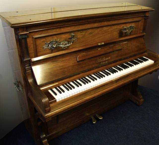 Bluthner upright Piano in rosewood with sconces – Inventory thumbnail – Roberts Pianos Oxford