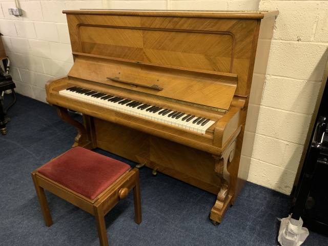 Steinway K upright Piano in Quartered satinwood – Inventory thumbnail – Roberts Pianos Oxford