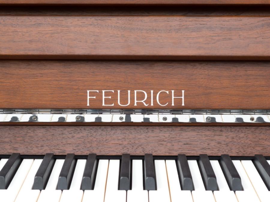 Feurich 123 Vienna Premium upright Piano in Vienna, Walnut satin - chrome – Gallery image – Roberts Pianos Oxford