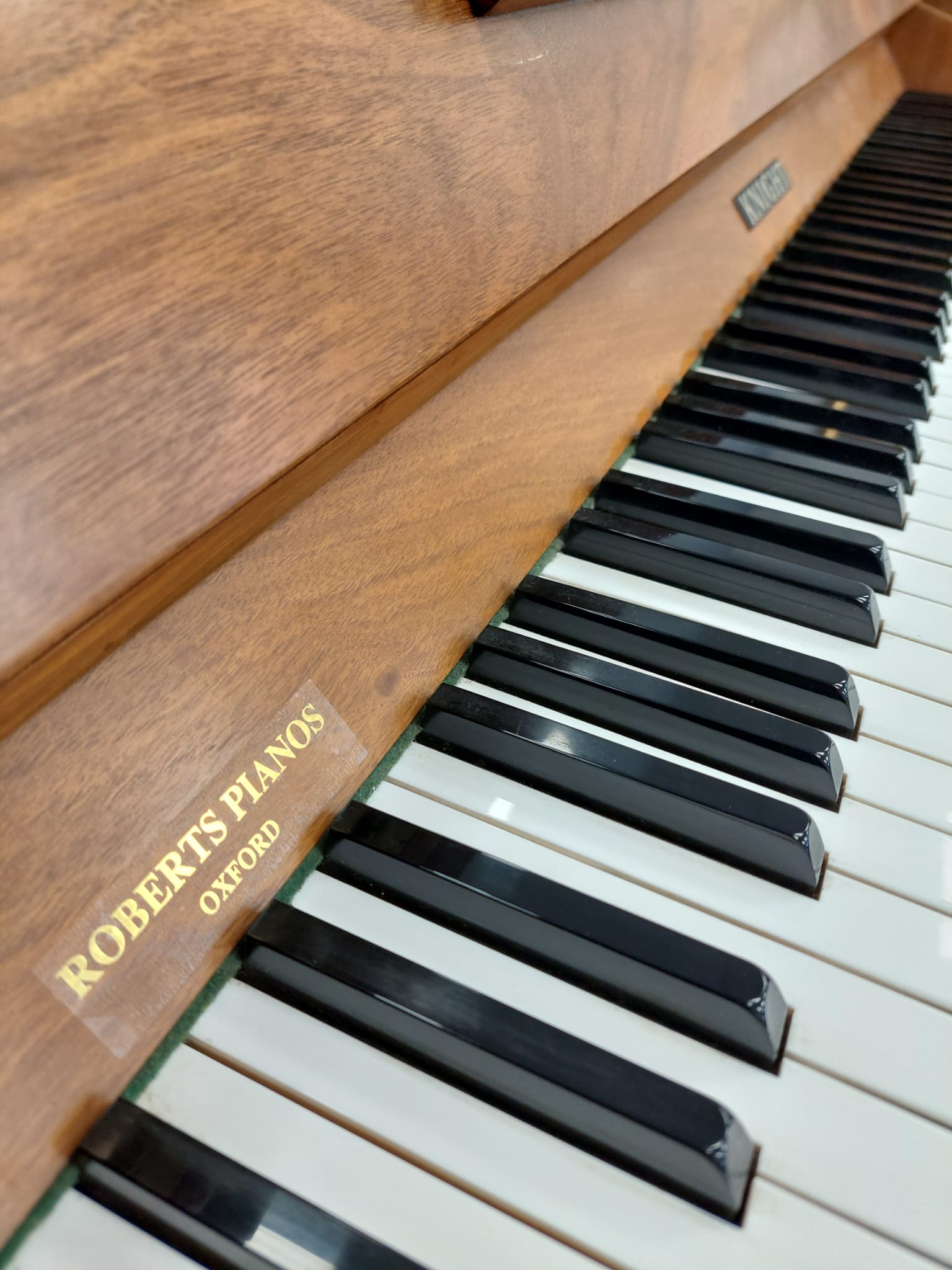 Knight K10 Upright Piano in Teak – Gallery image – Roberts Pianos Oxford