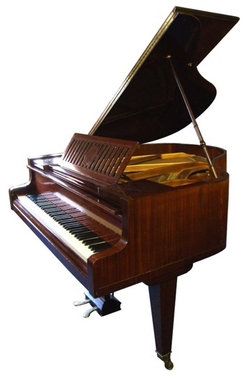 Bosendorfer grand piano in Mahogany, side view.