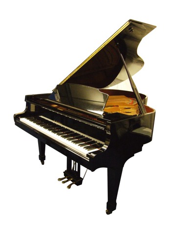 Kawai grand piano in bright black, case lid opened