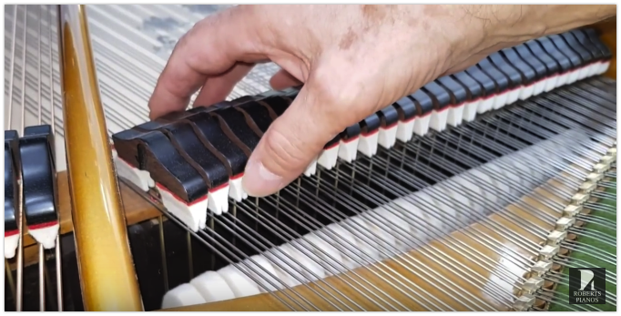 Dampers at the right height from the strings. Bechstein model V piano dampers